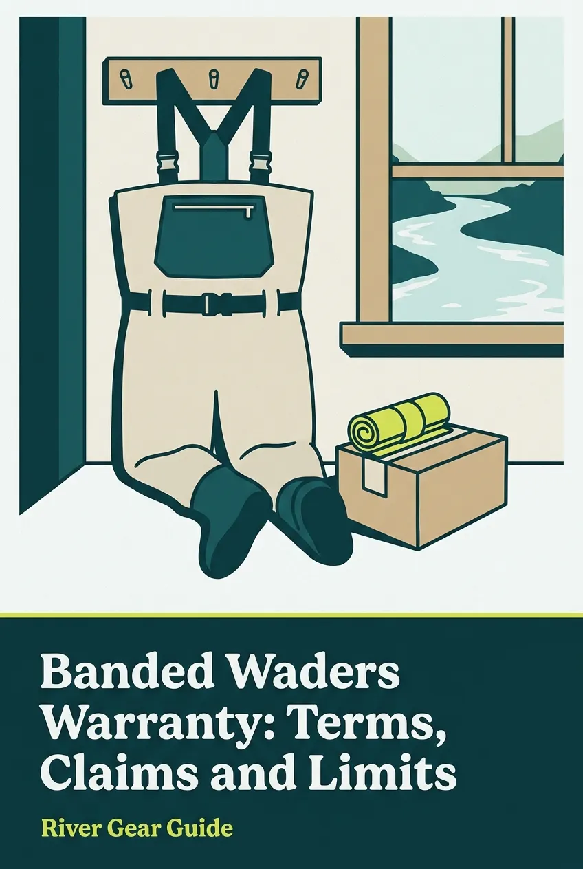 Pinterest pin: chest waders with a repair patch and shipping box