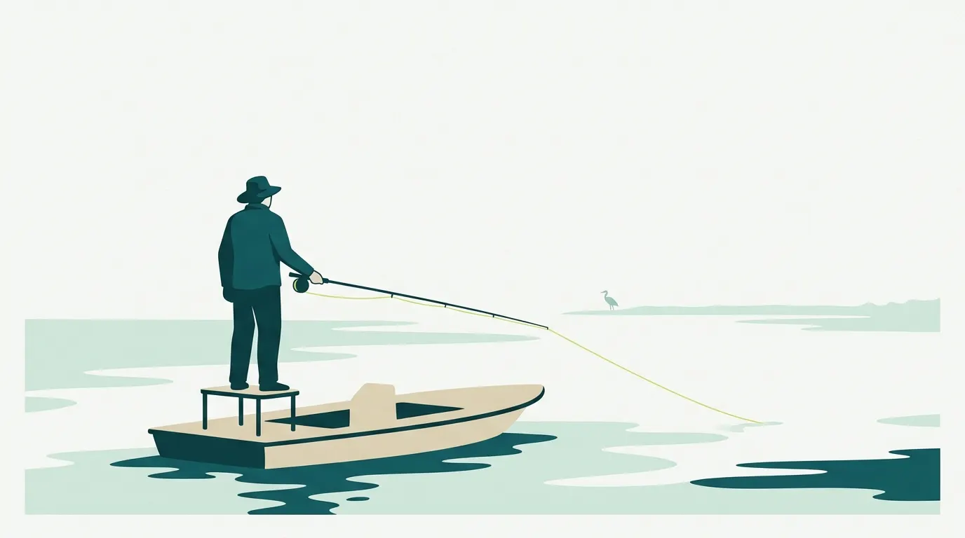 Angler on a skiff platform scanning a flat