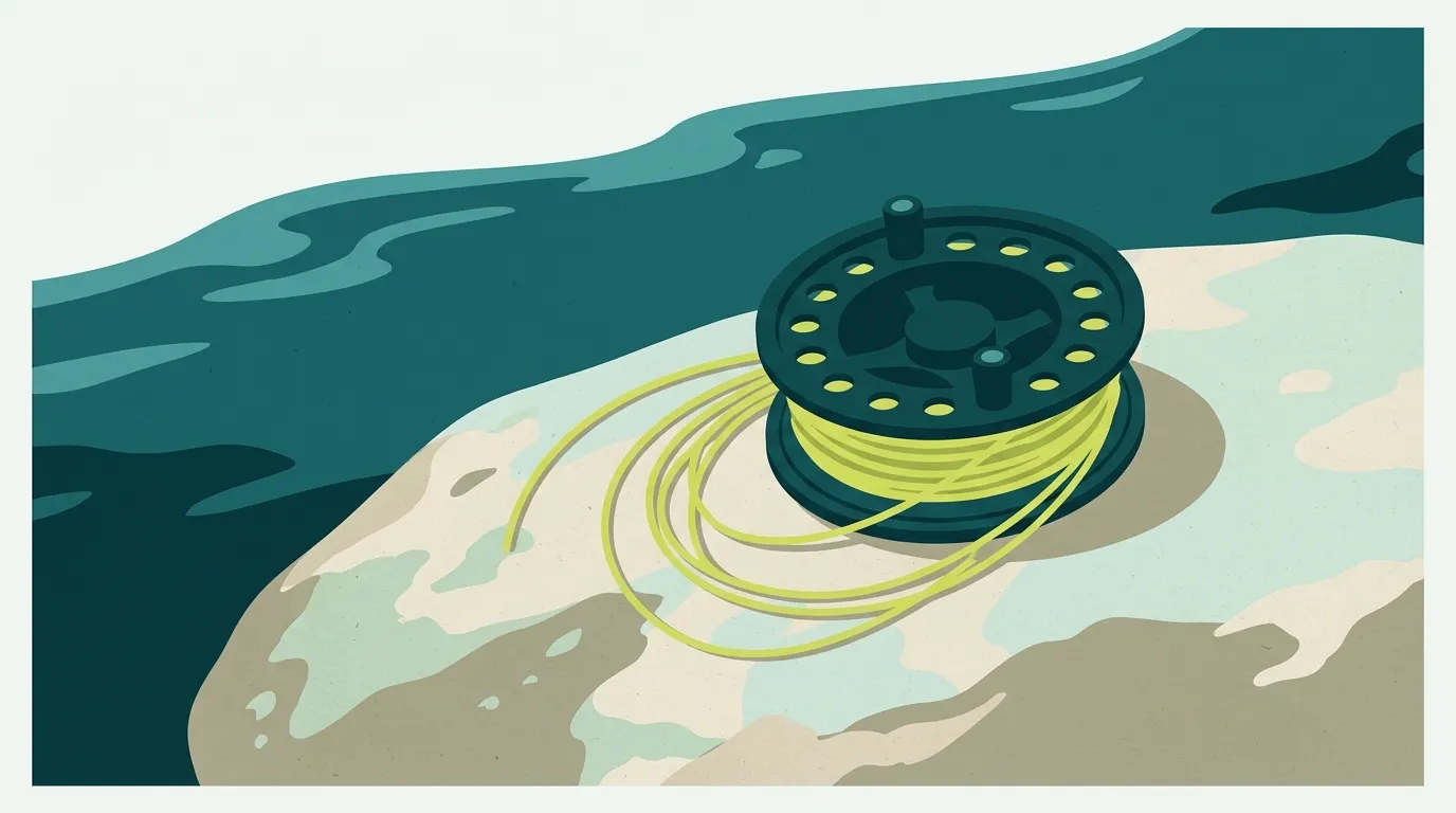 Fresh fly line being unspooled beside a river