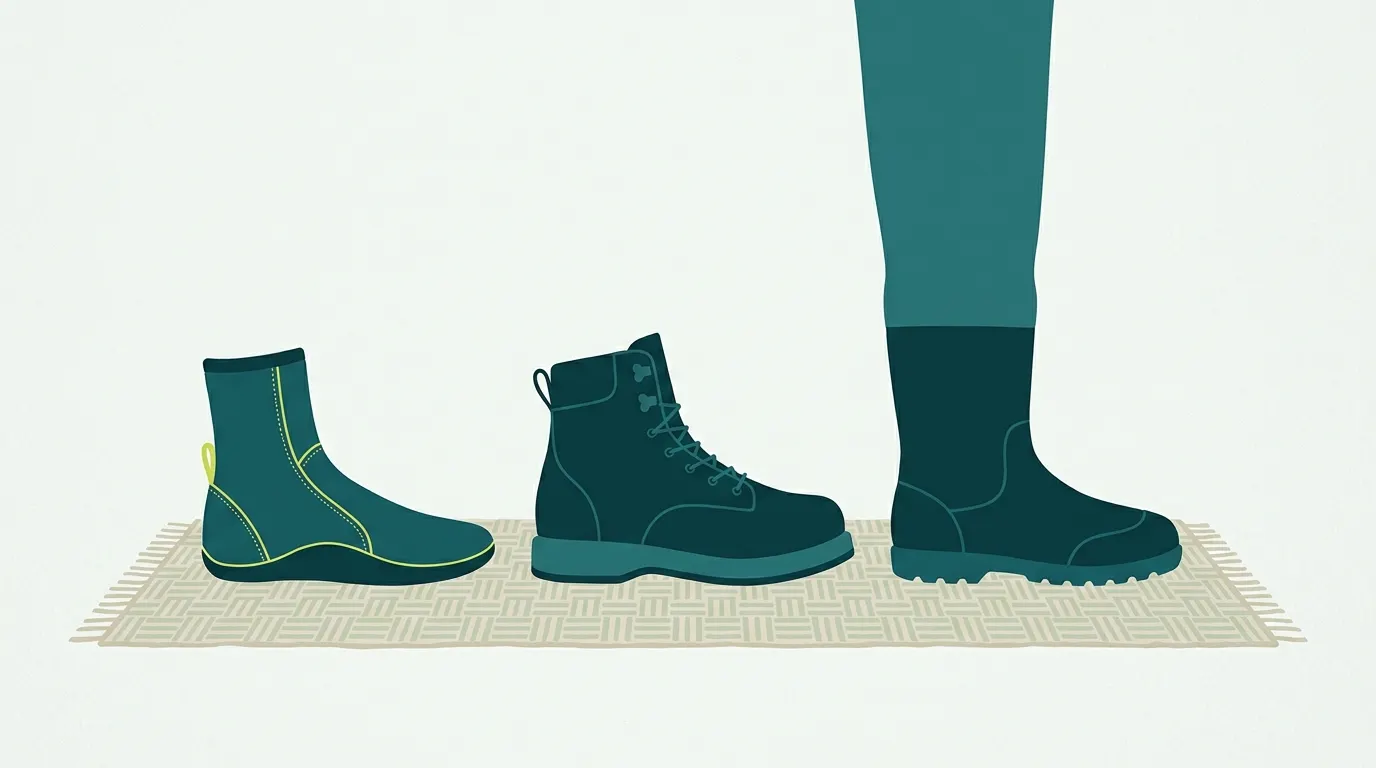 Stockingfoot bootie, wading boot and bootfoot wader foot side by side