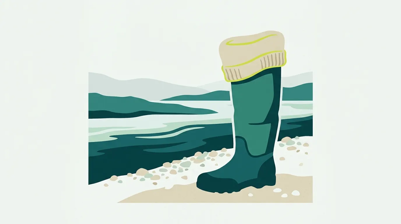 Bootfoot wader on a bank with a liner sock