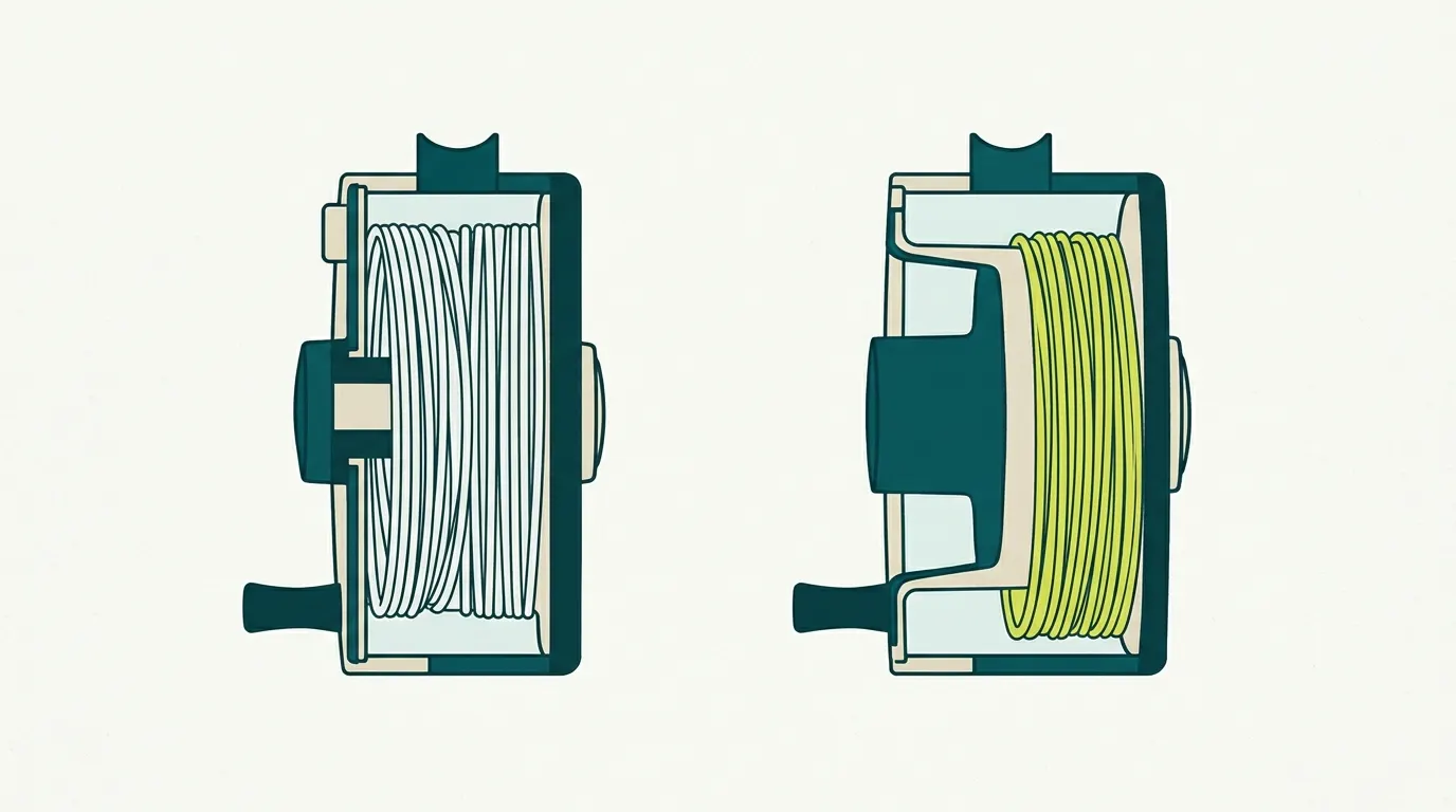 Narrow and large arbor spools compared in cross-section
