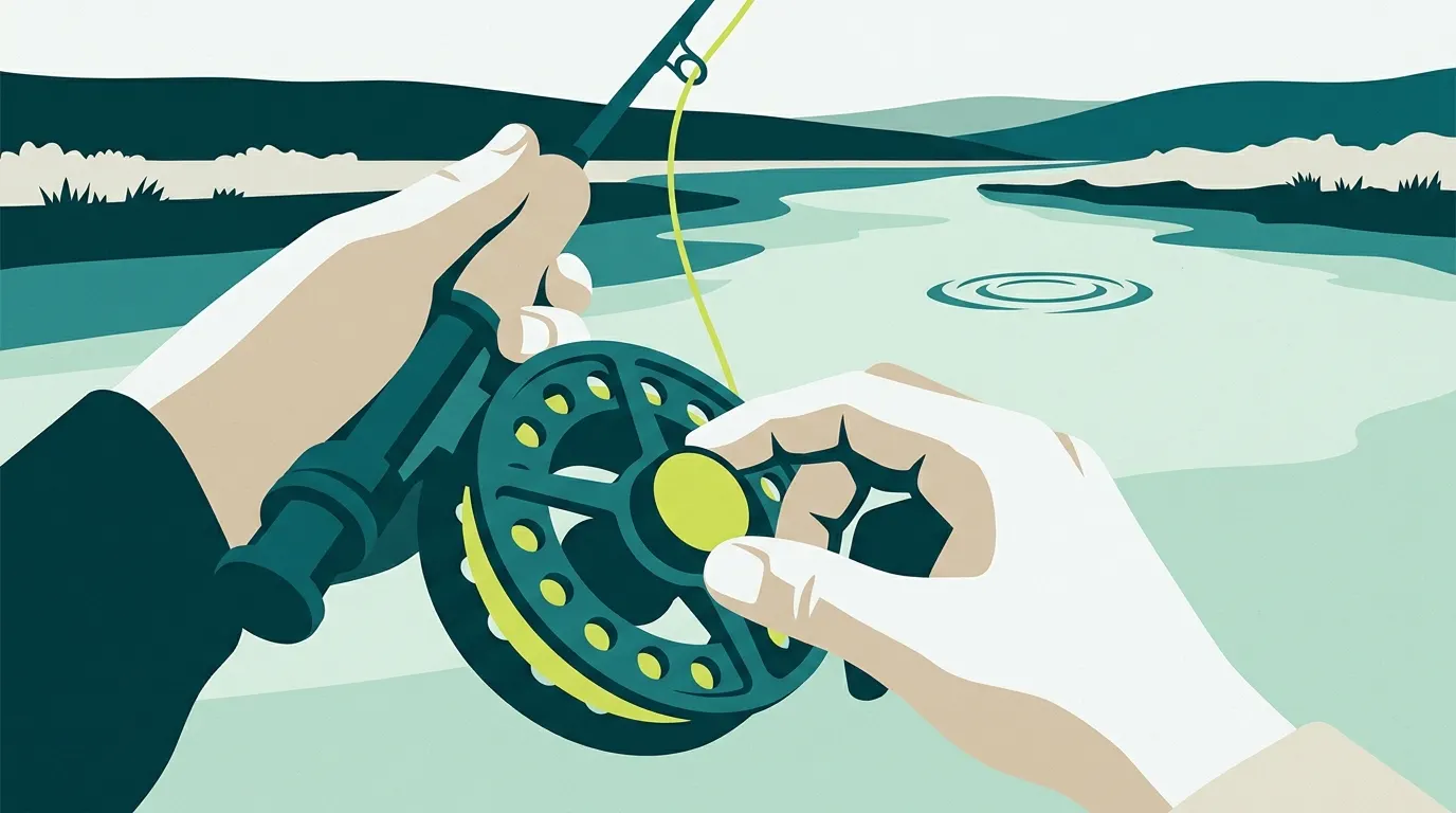 Hand adjusting a reel drag knob as line runs out