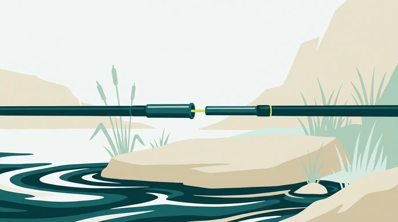 Two fly rod sections lined up at the ferrule