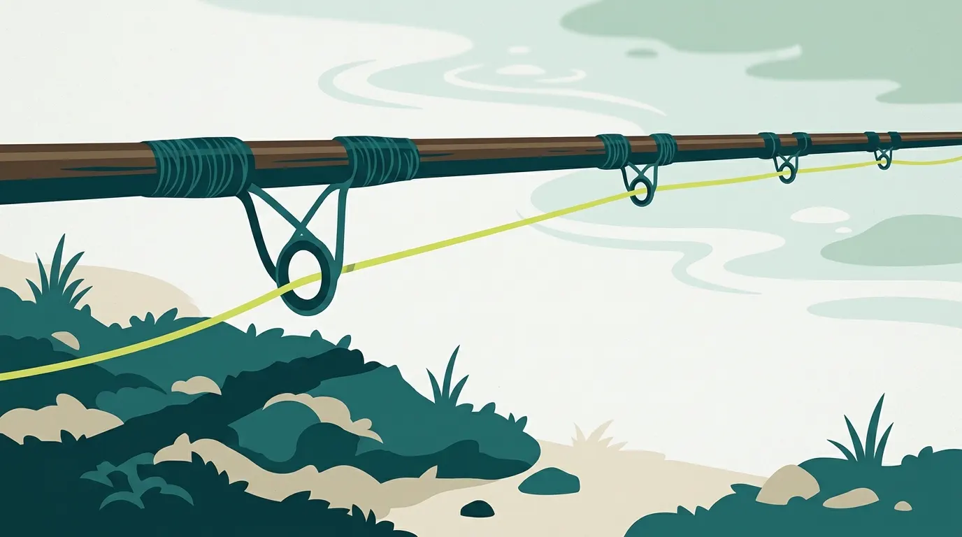 Fly line threaded through the rod guides