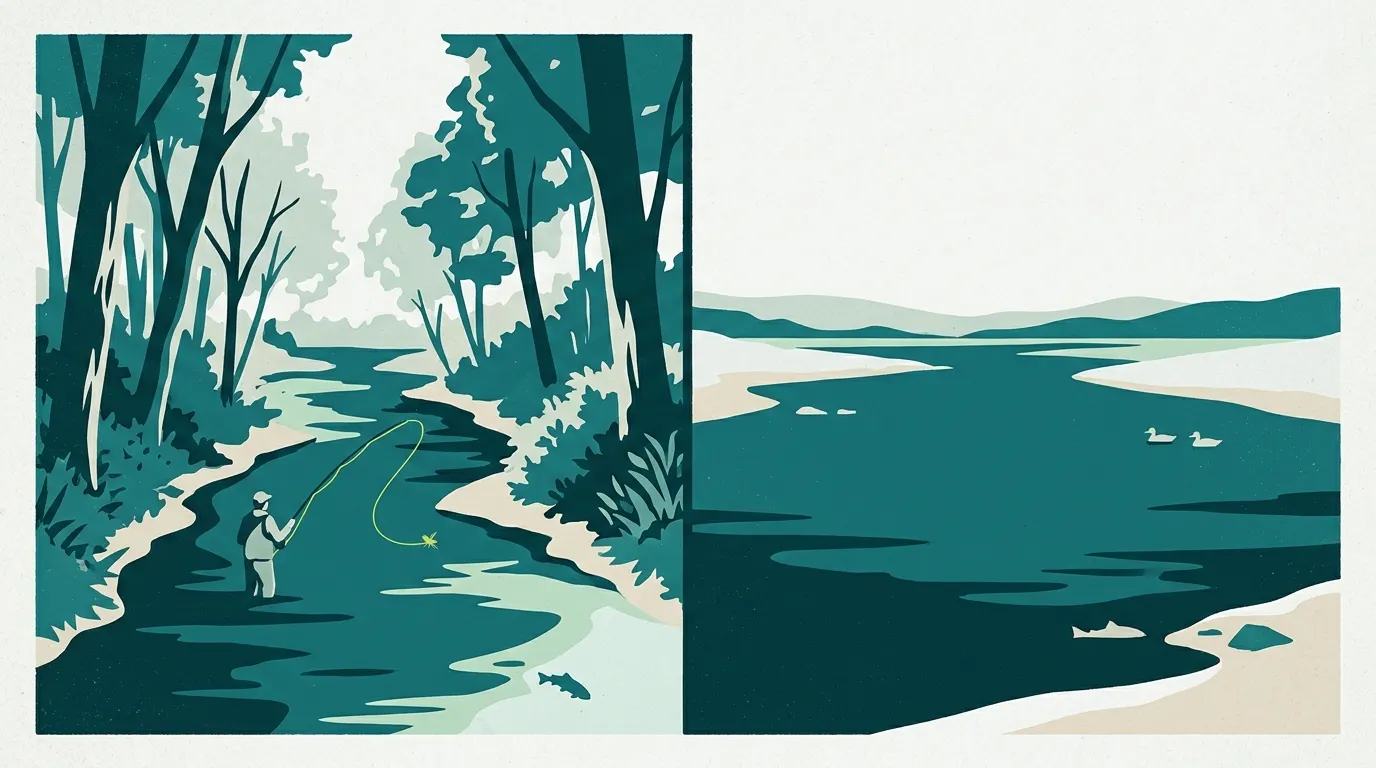 Small tight stream versus wide open river