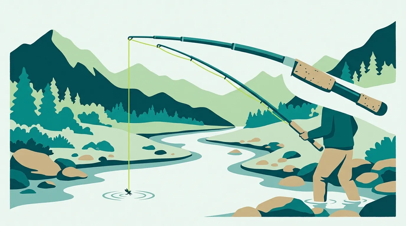 Tenkara rod over a narrow mountain stream