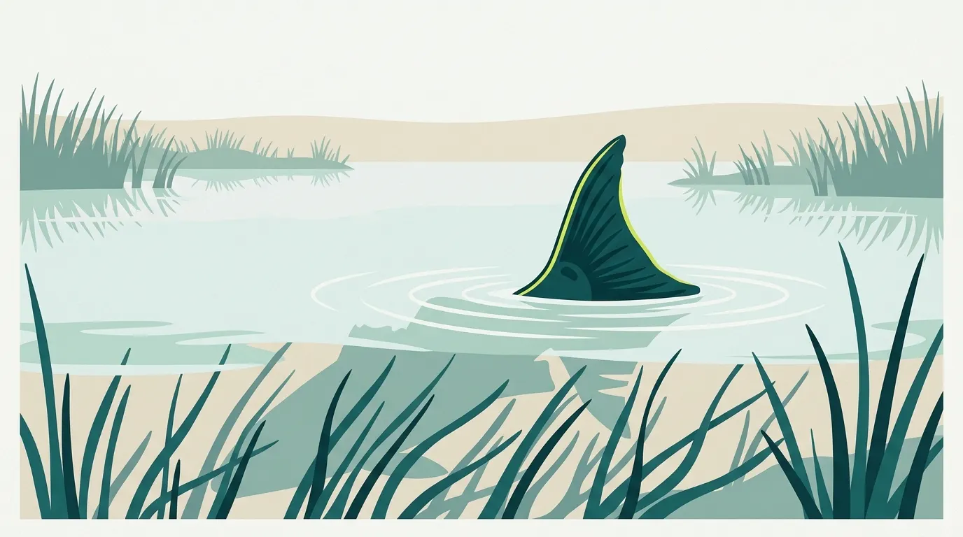 Redfish tailing in shallow water by marsh grass