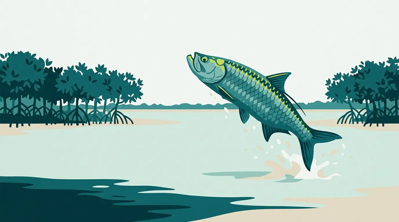 Tarpon leaping from calm tropical water