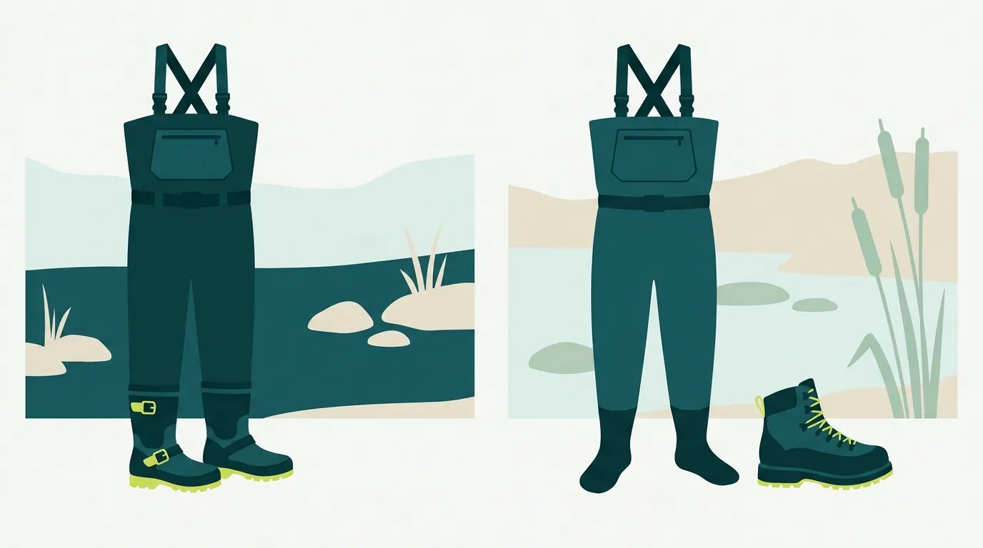 One-piece bootfoot wader compared with separate wader and boot